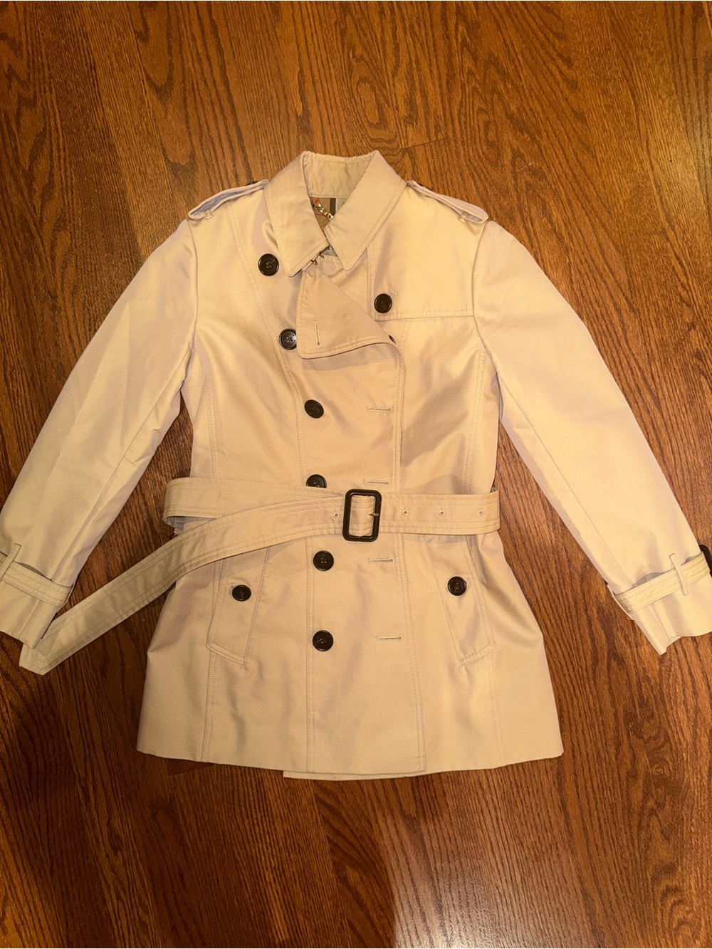 Burberry Cream Double-Breasted Trench Coat with Belt